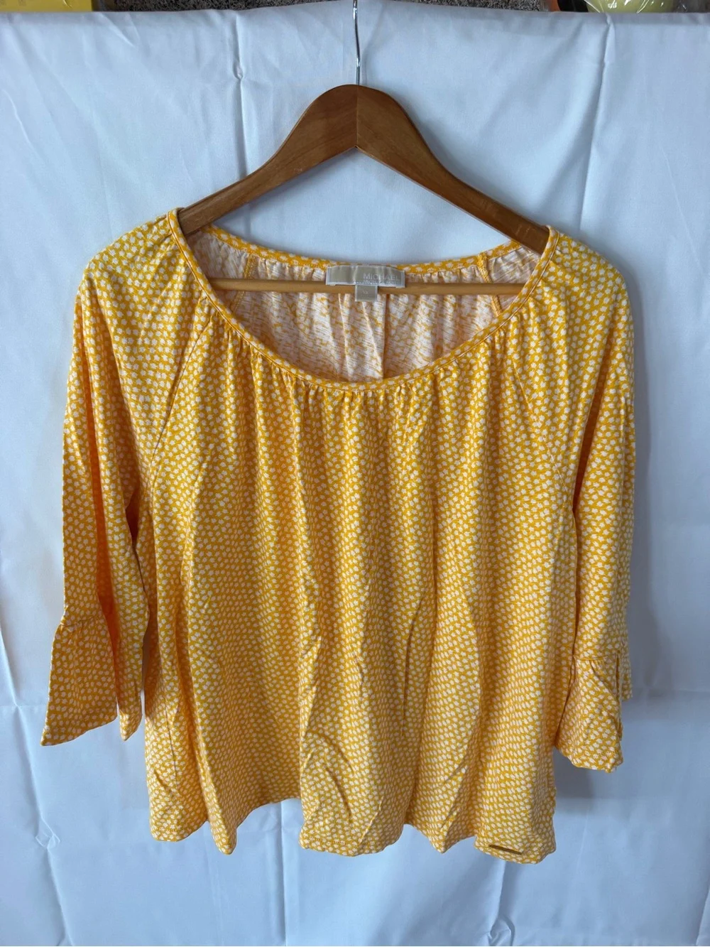 Michael Kors Yellow Printed Scoop-Neck Blouse